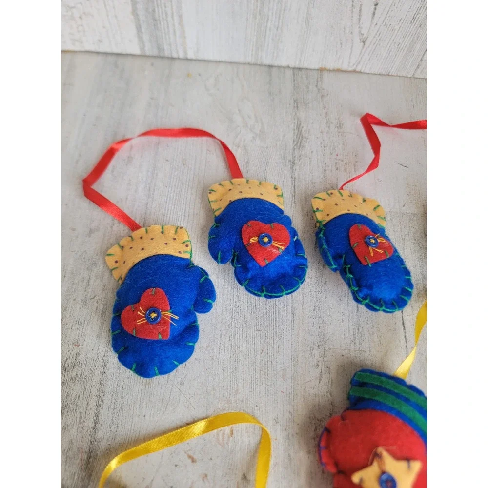 Mini felt mitten star heart ornament Xmas set plush home decor figure